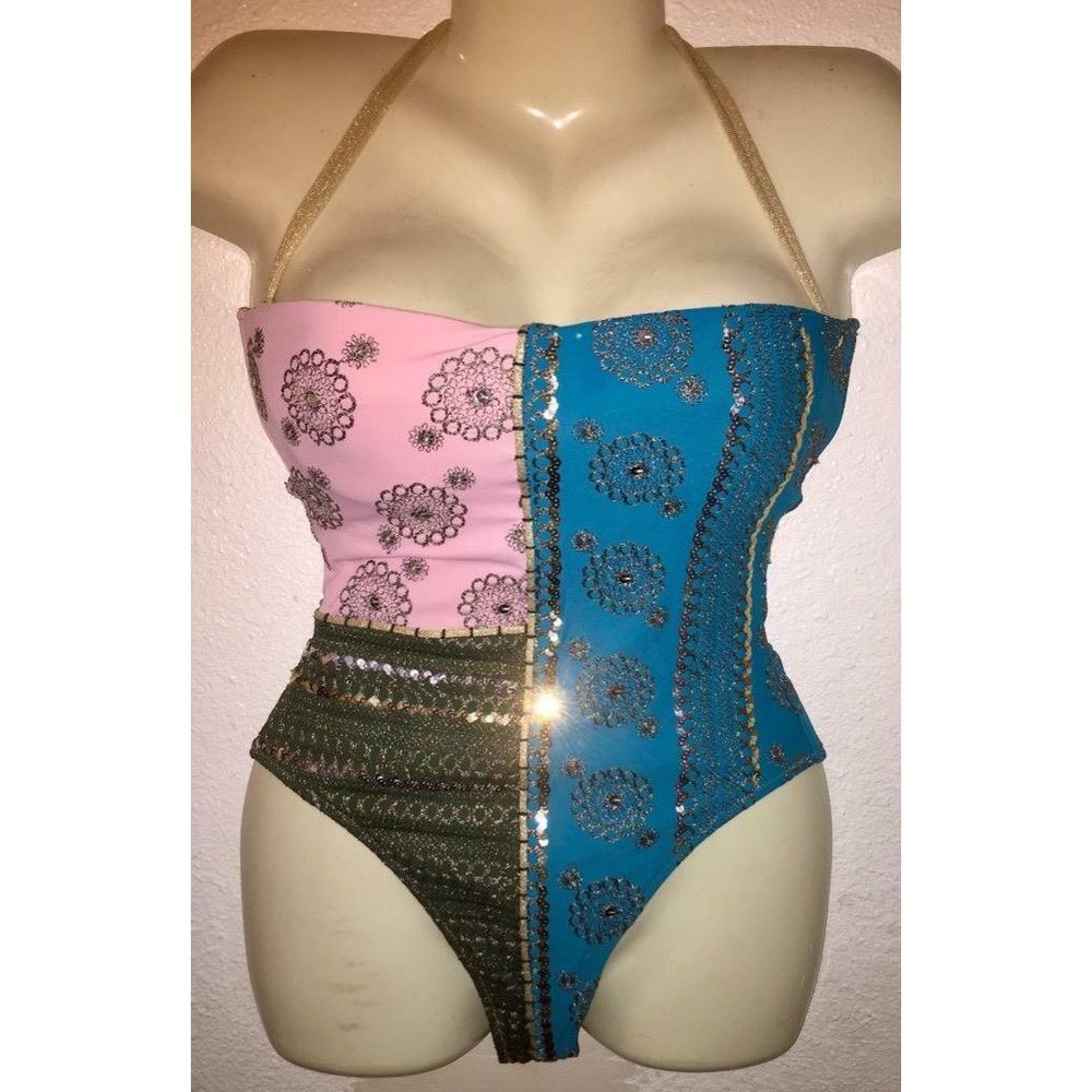 Gianfranco Ferré Italy Vintage Y2K 90s Sequined Color Block Womans 1 Pc Swimsuit